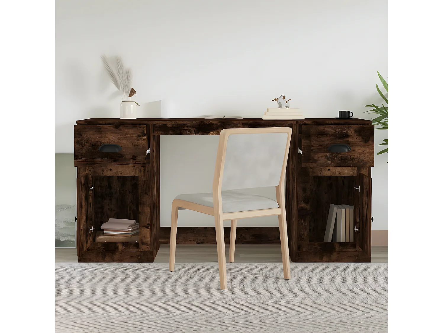 Bureau avec armoire chêne fumé bois d'ingénierie