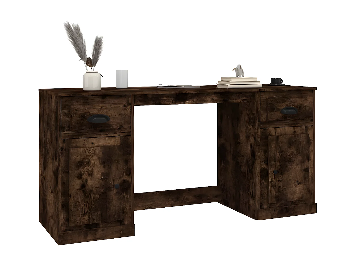 Bureau avec armoire chêne fumé bois d'ingénierie