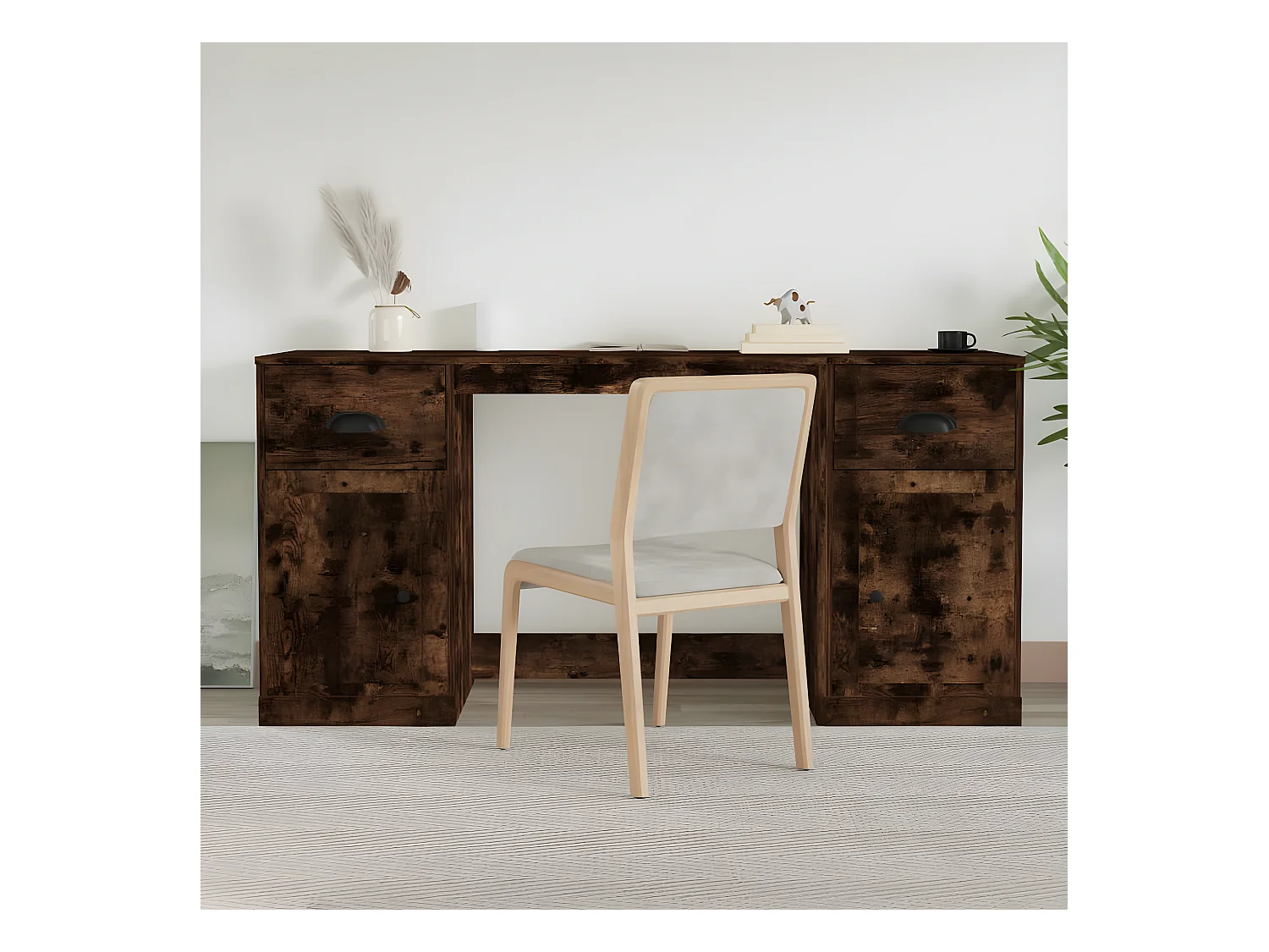 Bureau avec armoire chêne fumé bois d'ingénierie