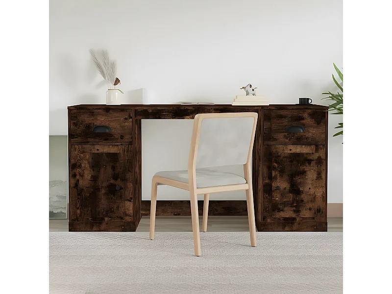 Bureau avec armoire chêne fumé bois d'ingénierie