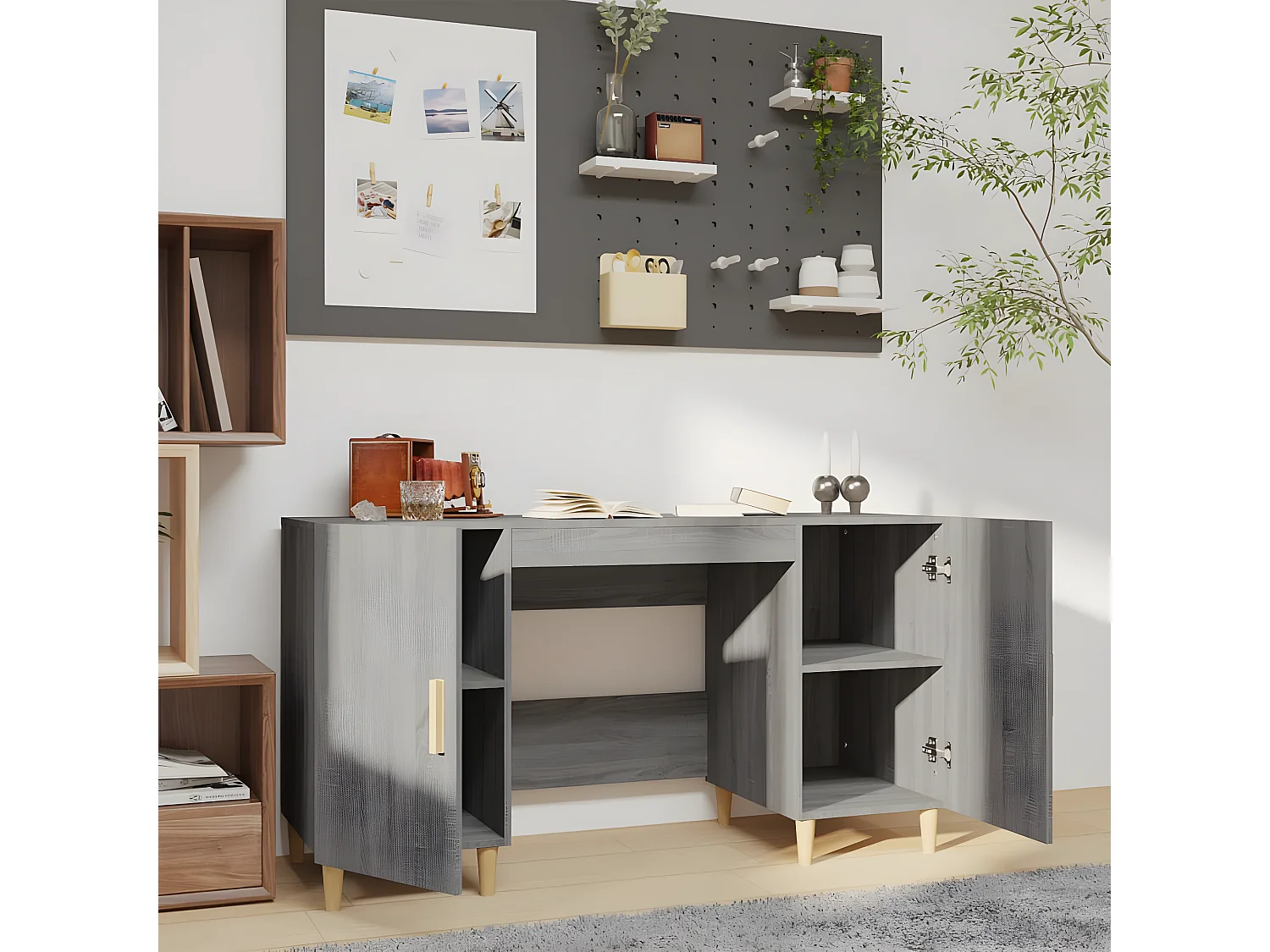 Bureau Sonoma gris 140x50x75 cm Bois d'ingénierie