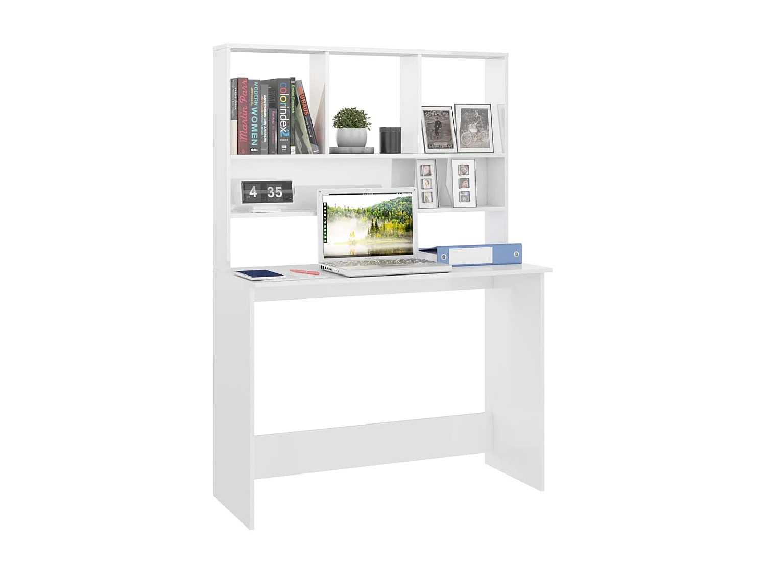 Bureau avec étagères Blanc brillant 110 x 45 x 157 cm Aggloméré