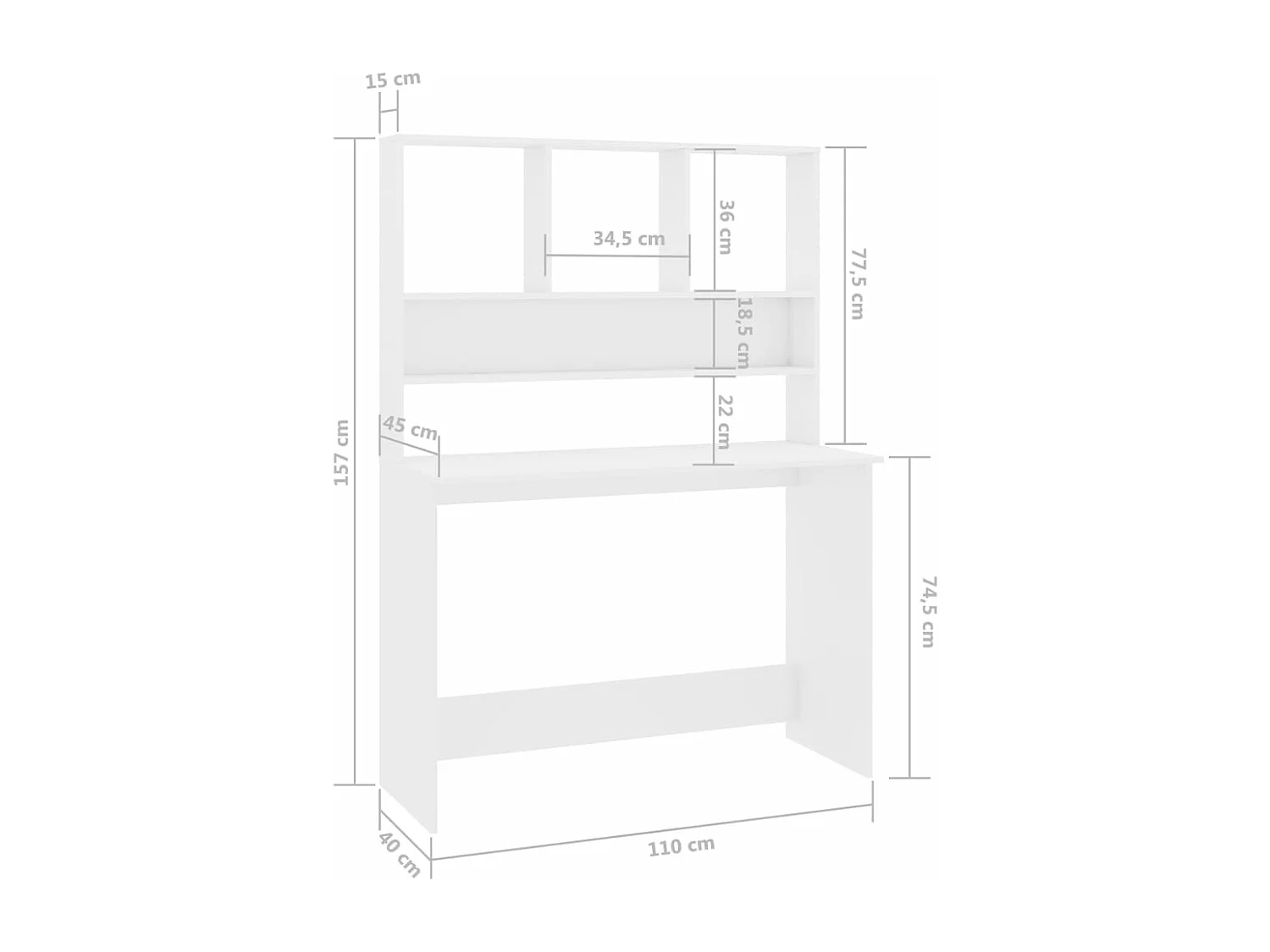 Bureau avec étagères Blanc brillant 110 x 45 x 157 cm Aggloméré