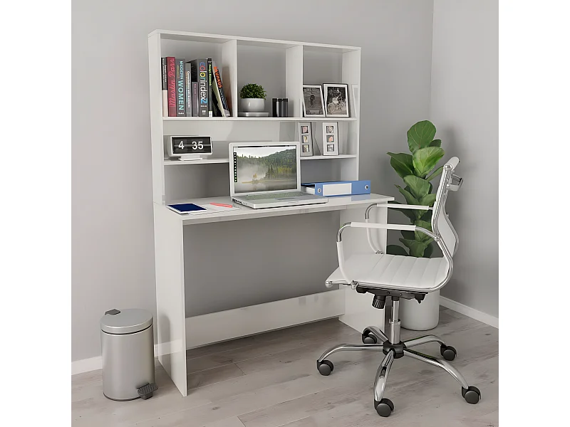 Bureau avec étagères Blanc brillant 110 x 45 x 157 cm Aggloméré