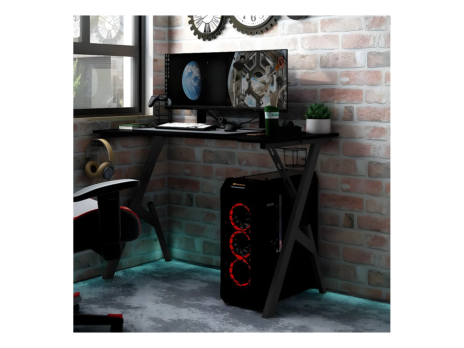 Bureau de jeu avec pieds en forme de Y Noir 110x60x75 cm