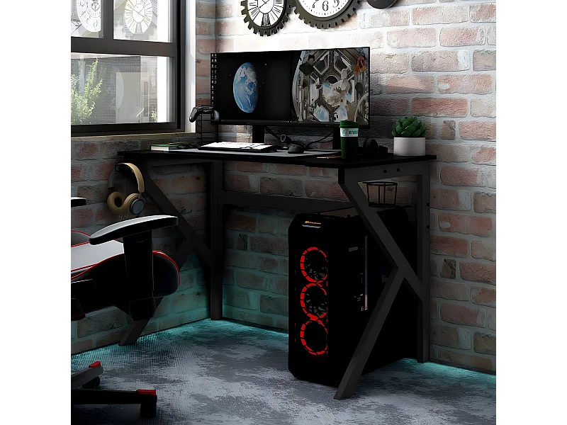 Bureau de jeu avec pieds en forme de K Noir 90x60x75 cm