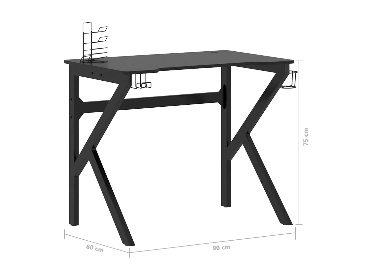 Bureau de jeu avec pieds en forme de K Noir 90x60x75 cm
