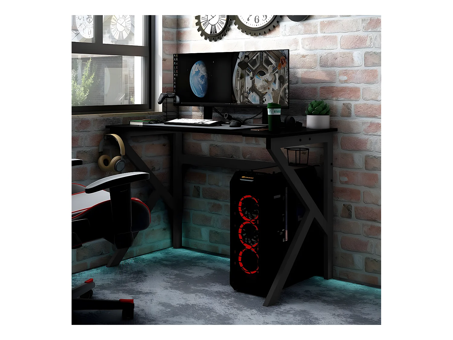 Bureau de jeu avec pieds en forme de K Noir 90x60x75 cm