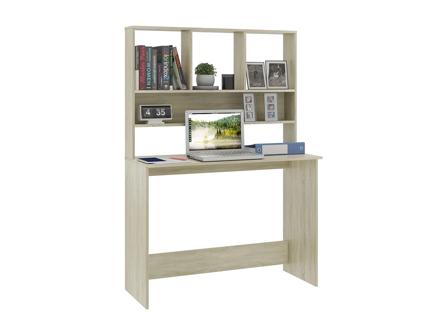 Escritorio con estantes contrachapada color roble 110x45x157 cm