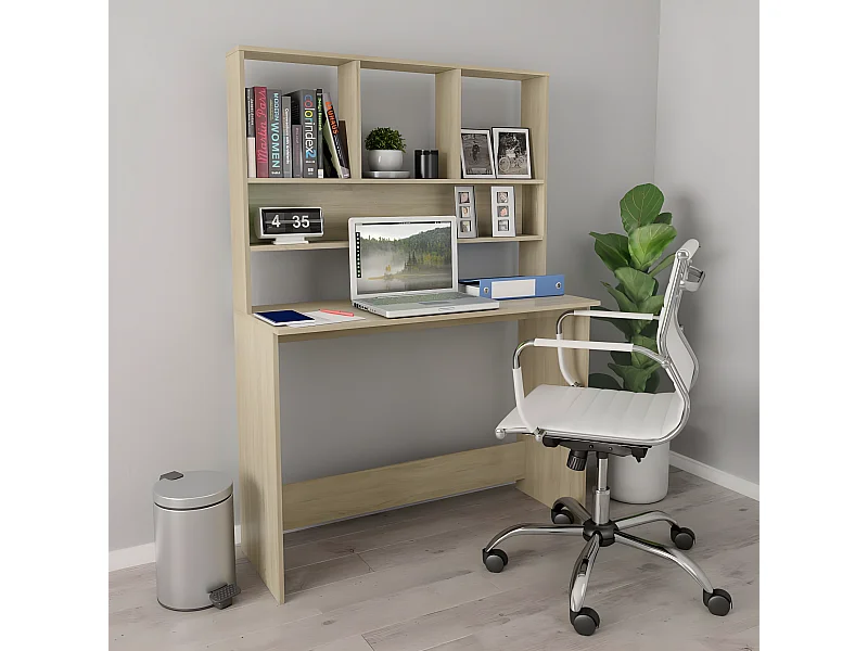 Escritorio con estantes contrachapada color roble 110x45x157 cm