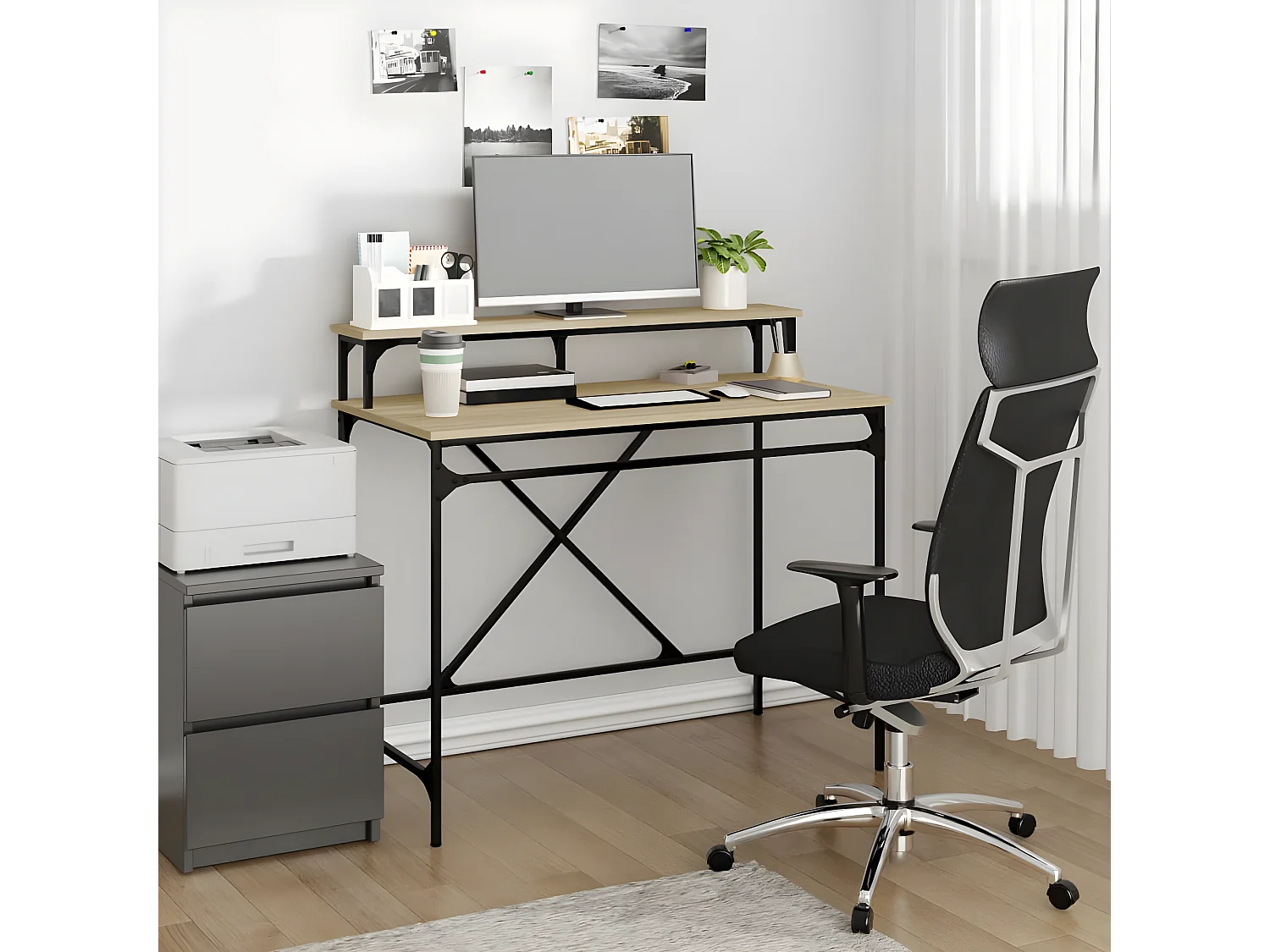 Bureau chêne sonoma 100x50x90 cm bois d'ingénierie et fer