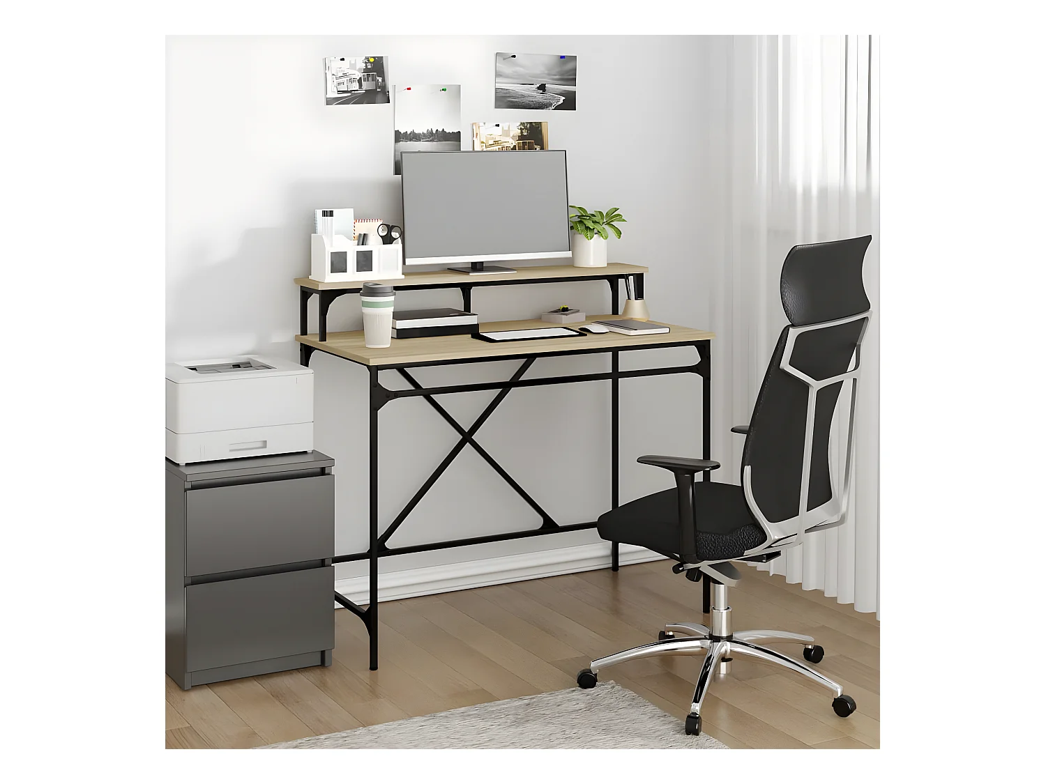 Bureau chêne sonoma 100x50x90 cm bois d'ingénierie et fer