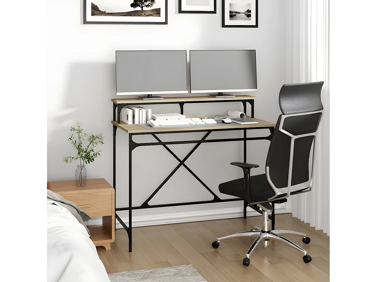 Bureau chêne sonoma 100x50x90 cm bois d'ingénierie et fer