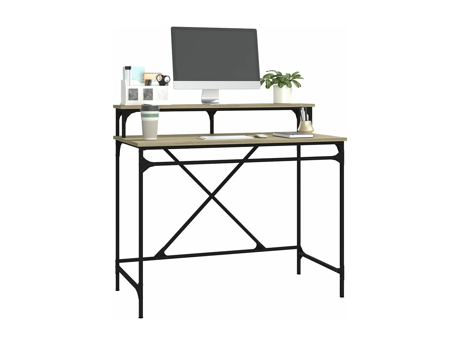 Bureau chêne sonoma 100x50x90 cm bois d'ingénierie et fer