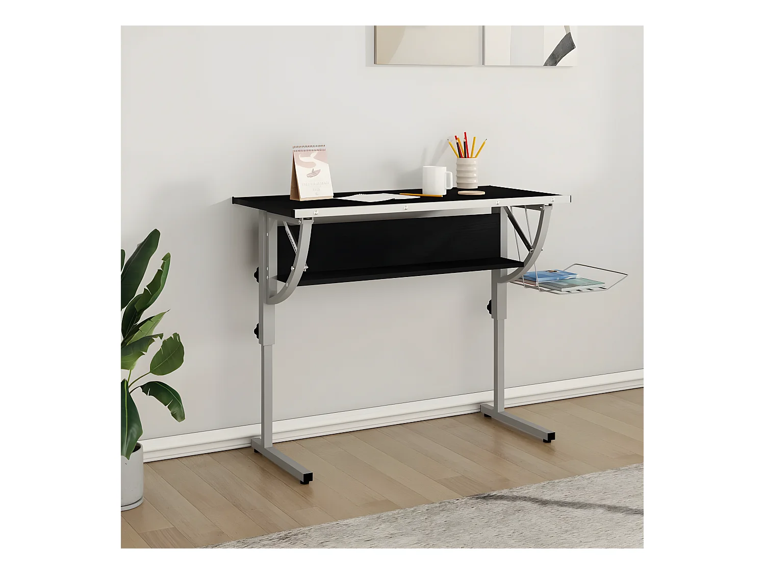 Bureau d'artisanat noir et gris 110x53x(58-87) cm