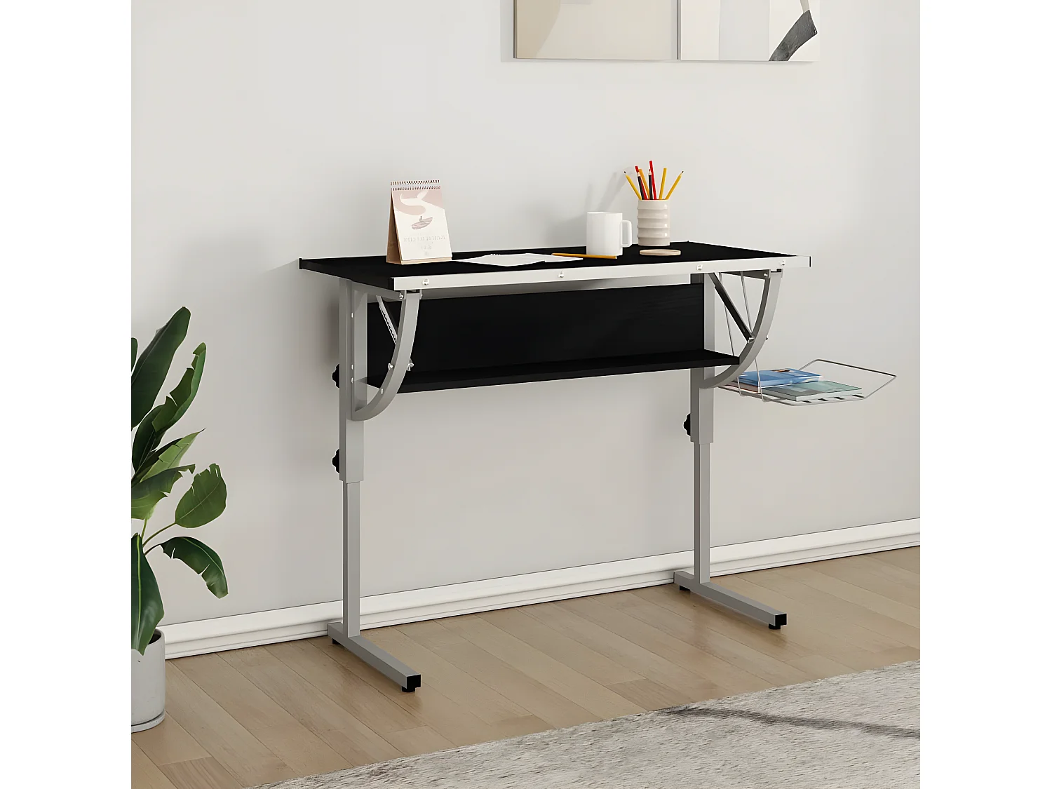 Bureau d'artisanat noir et gris 110x53x(58-87) cm