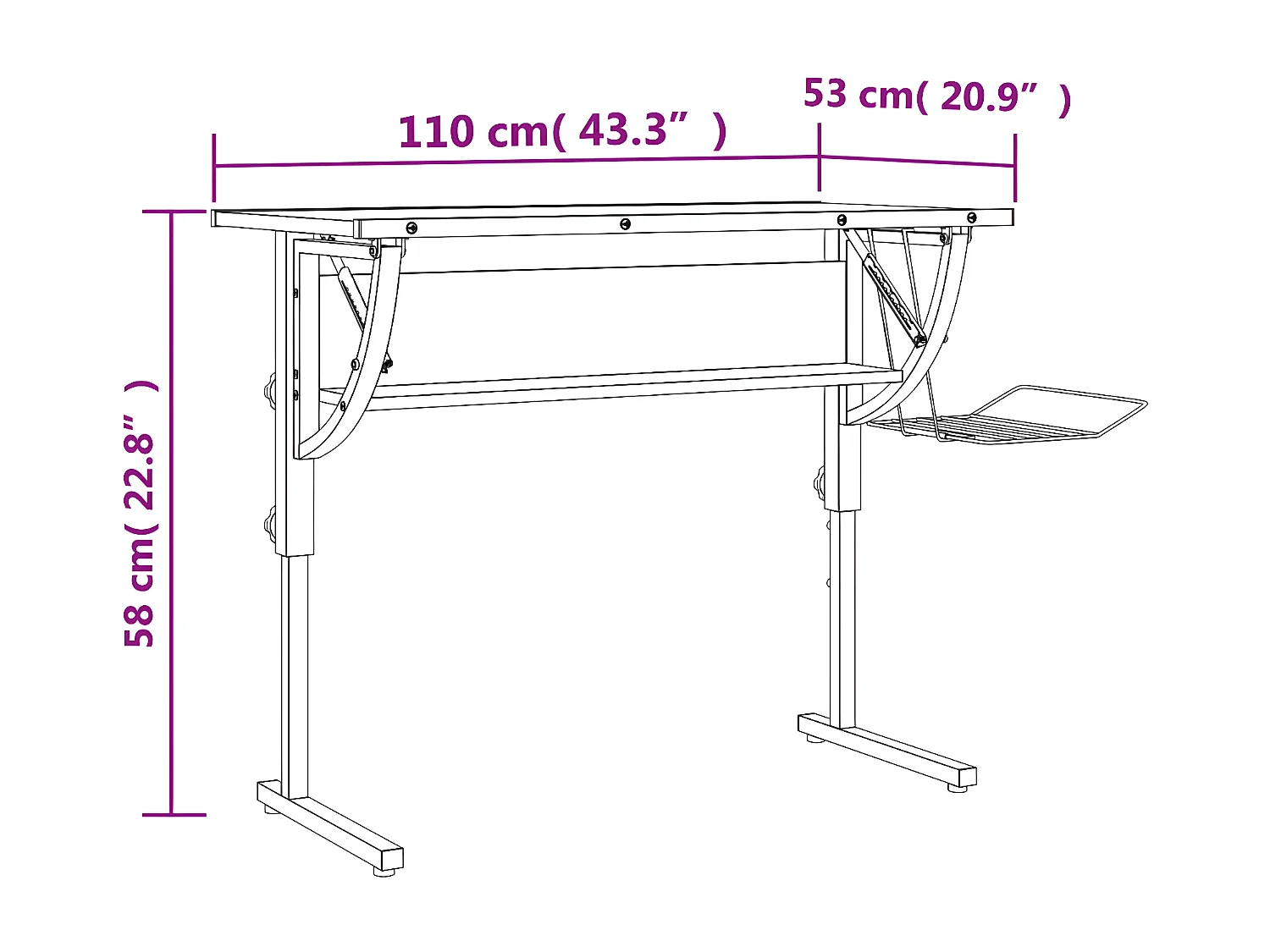 Bureau d'artisanat noir et gris 110x53x(58-87) cm
