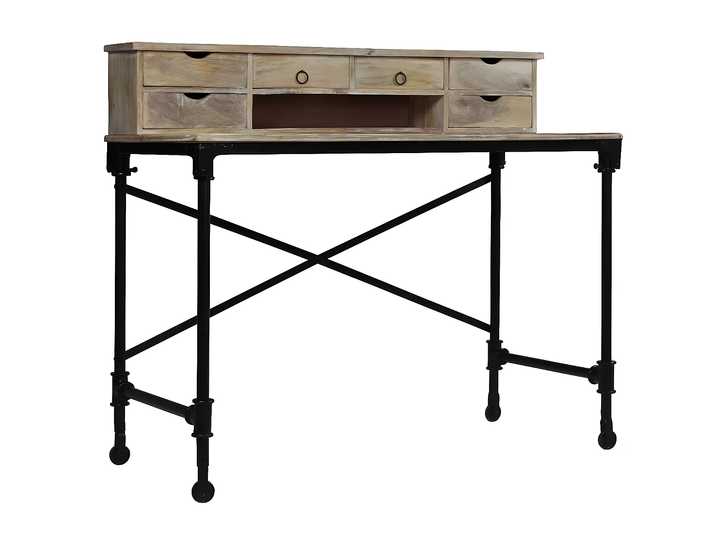 Schrijftafel 110x50x96 cm massief mangohout en staal