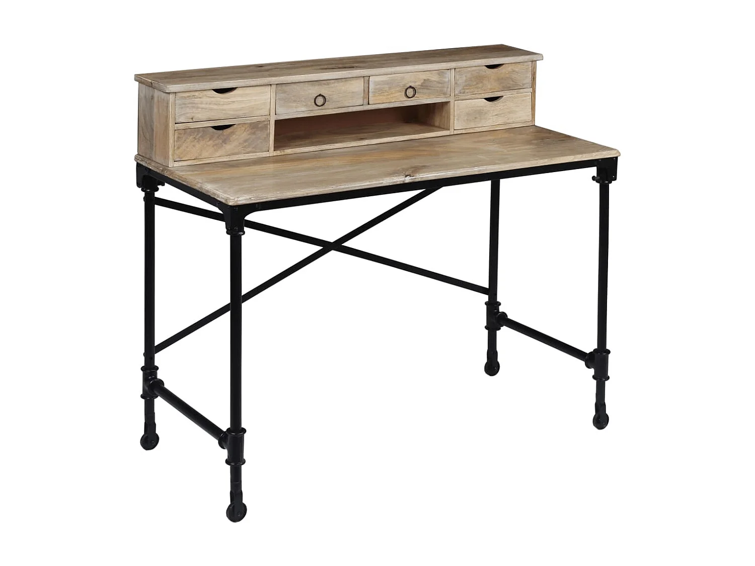 Schrijftafel 110x50x96 cm massief mangohout en staal