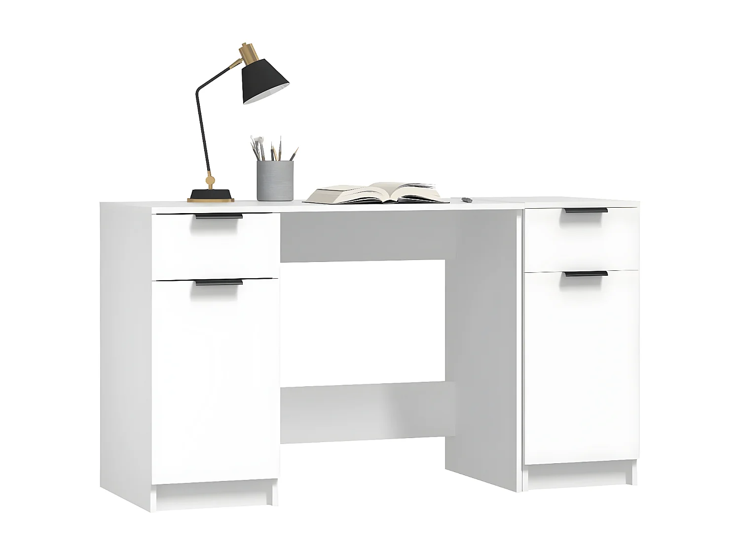 Bureau avec armoire latérale Blanc Bois d'ingénierie