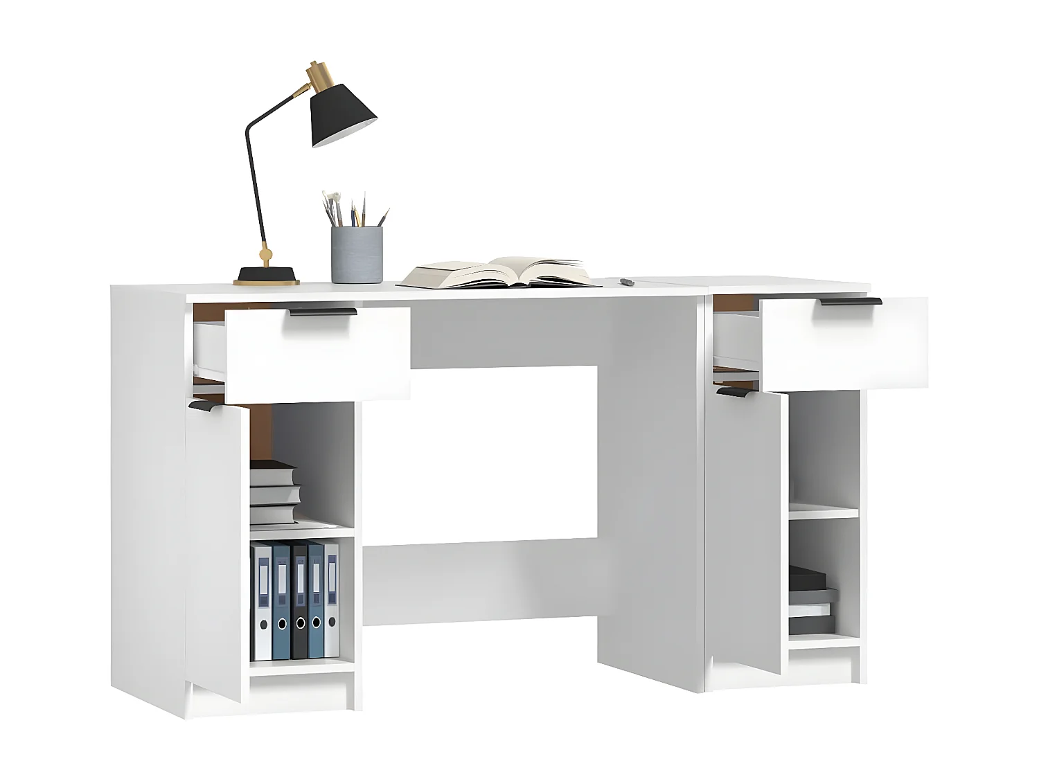 Bureau avec armoire latérale Blanc Bois d'ingénierie