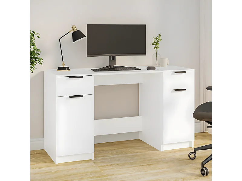 Bureau avec armoire latérale Blanc Bois d'ingénierie