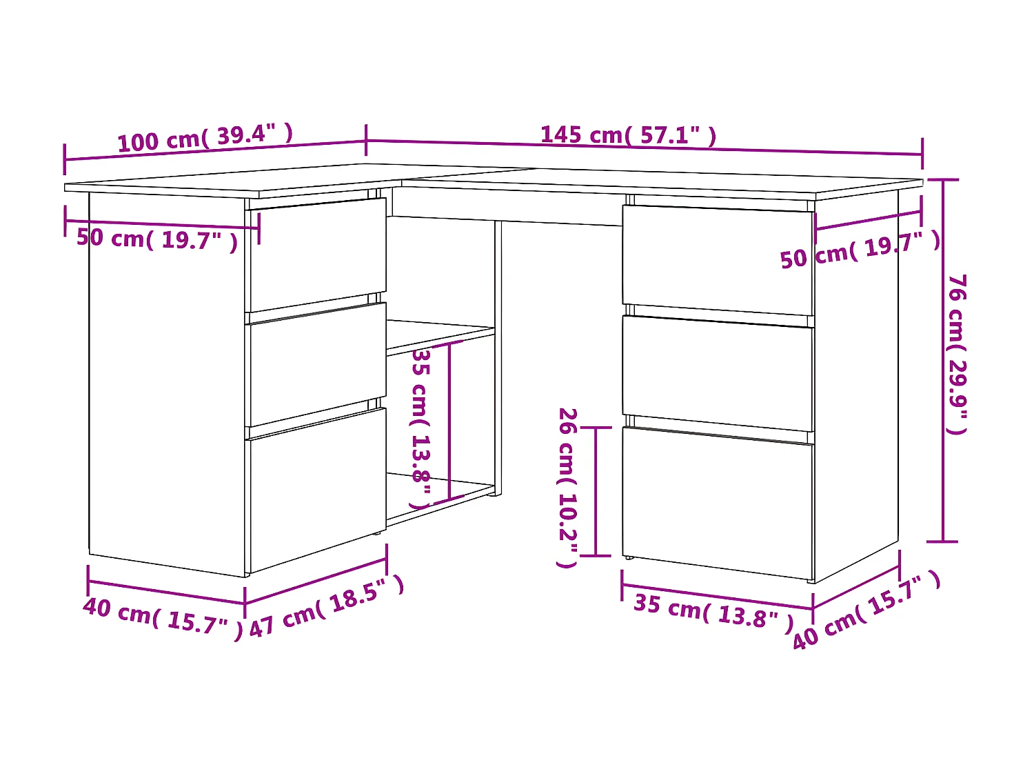 Bureau d'angle Blanc brillant 145x100x76 cm Aggloméré