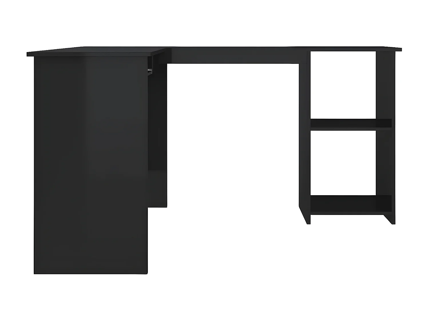 Escritorio forma de L contrachapada negro brillo 120x140x75 cm