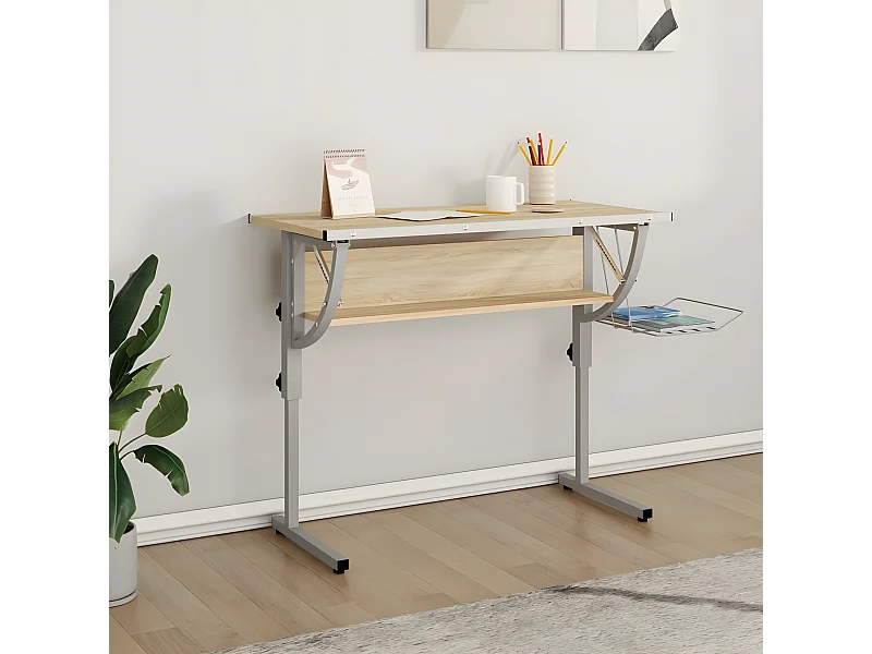 Bureau d'artisanat chêne sonoma et gris 110x53x(58-87) cm