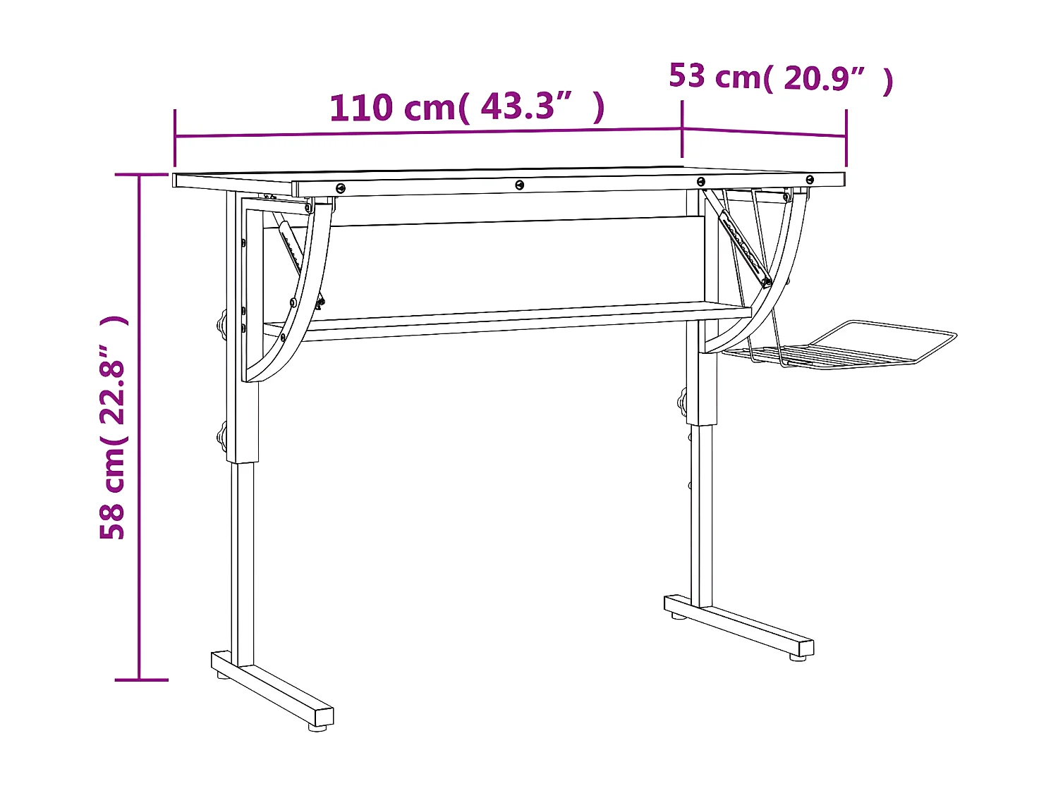 Bureau d'artisanat chêne sonoma et gris 110x53x(58-87) cm