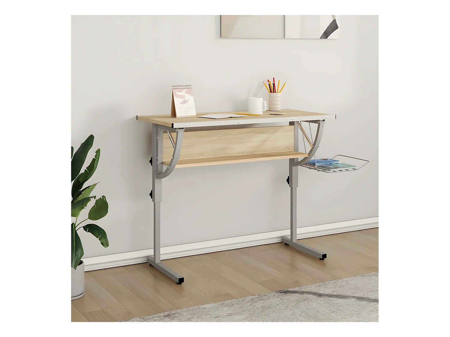 Bureau d'artisanat chêne sonoma et gris 110x53x(58-87) cm