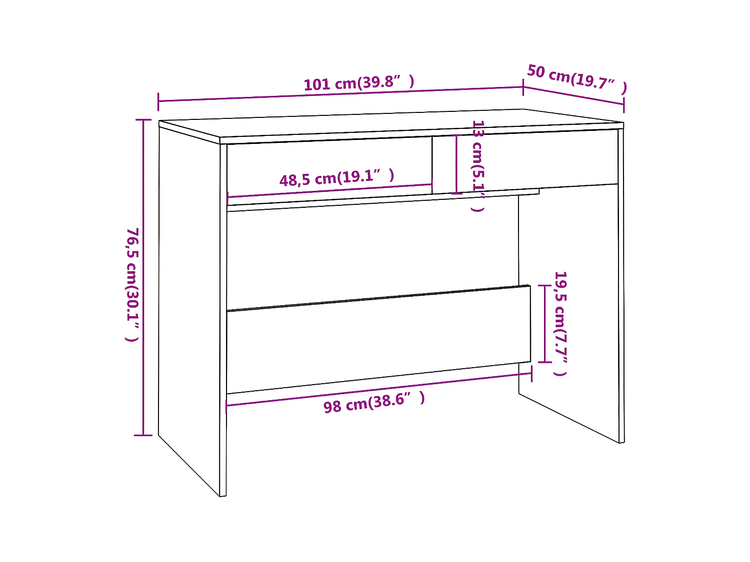 Bureau Sonoma gris 101x50x76,5 cm Aggloméré
