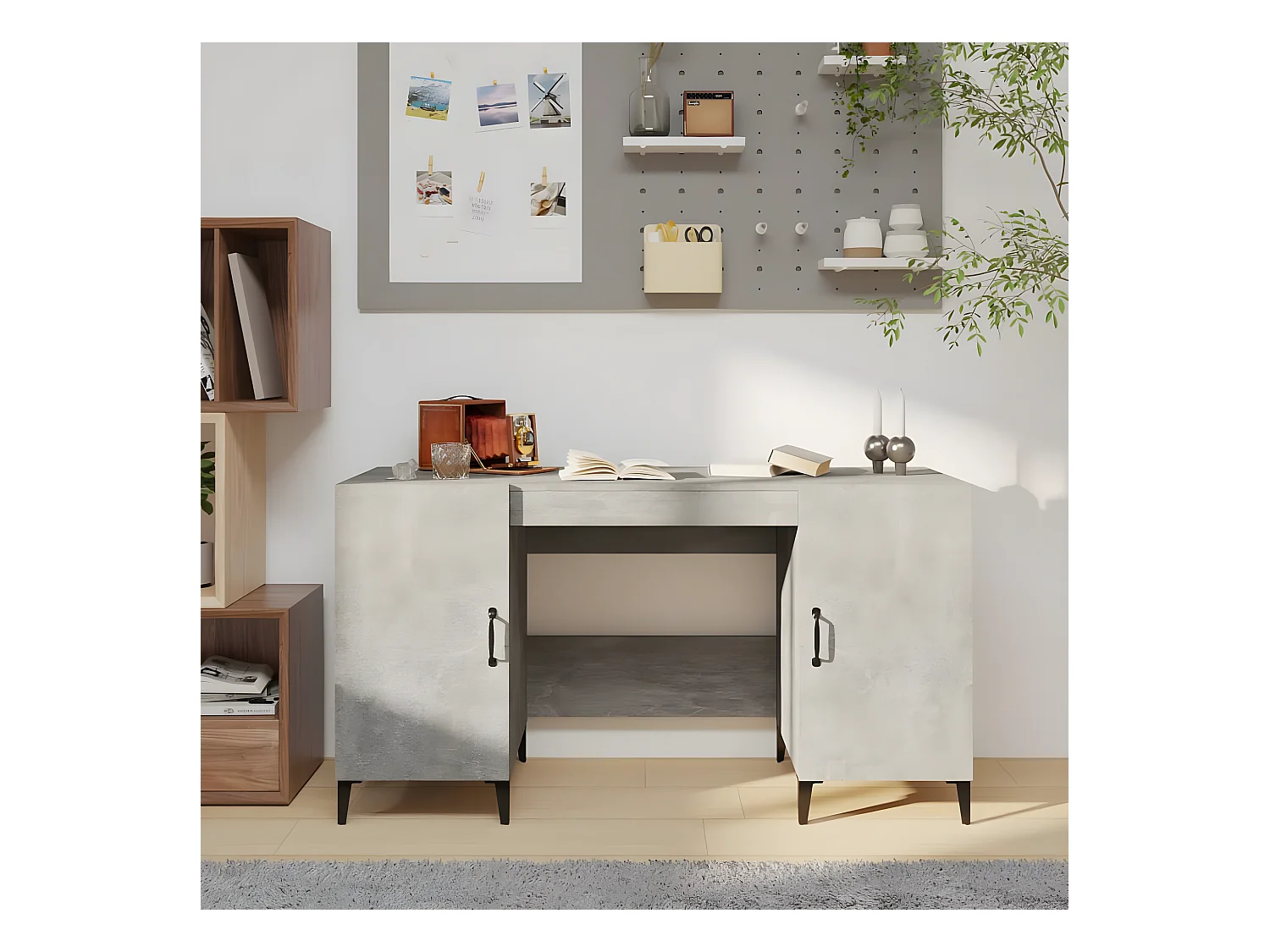 Bureau Gris béton 140x50x75 cm Bois d'ingénierie