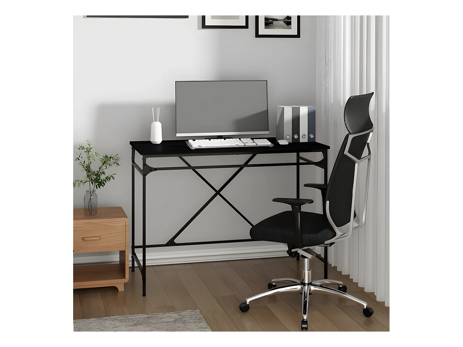 Bureau noir 100x50x75 cm bois d'ingénierie et fer