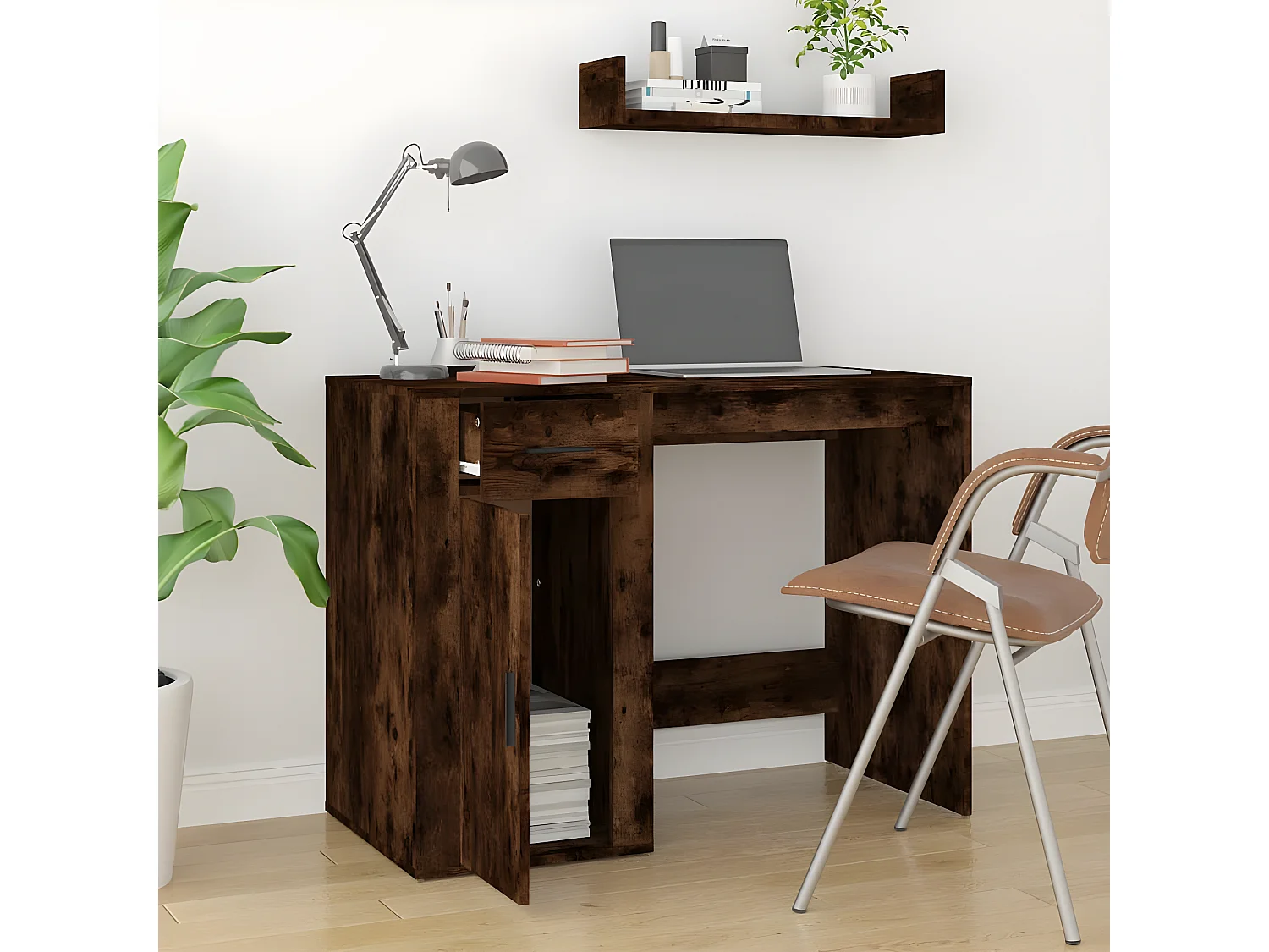 Bureau Chêne fumé 100x49x75 cm Bois d'ingénierie
