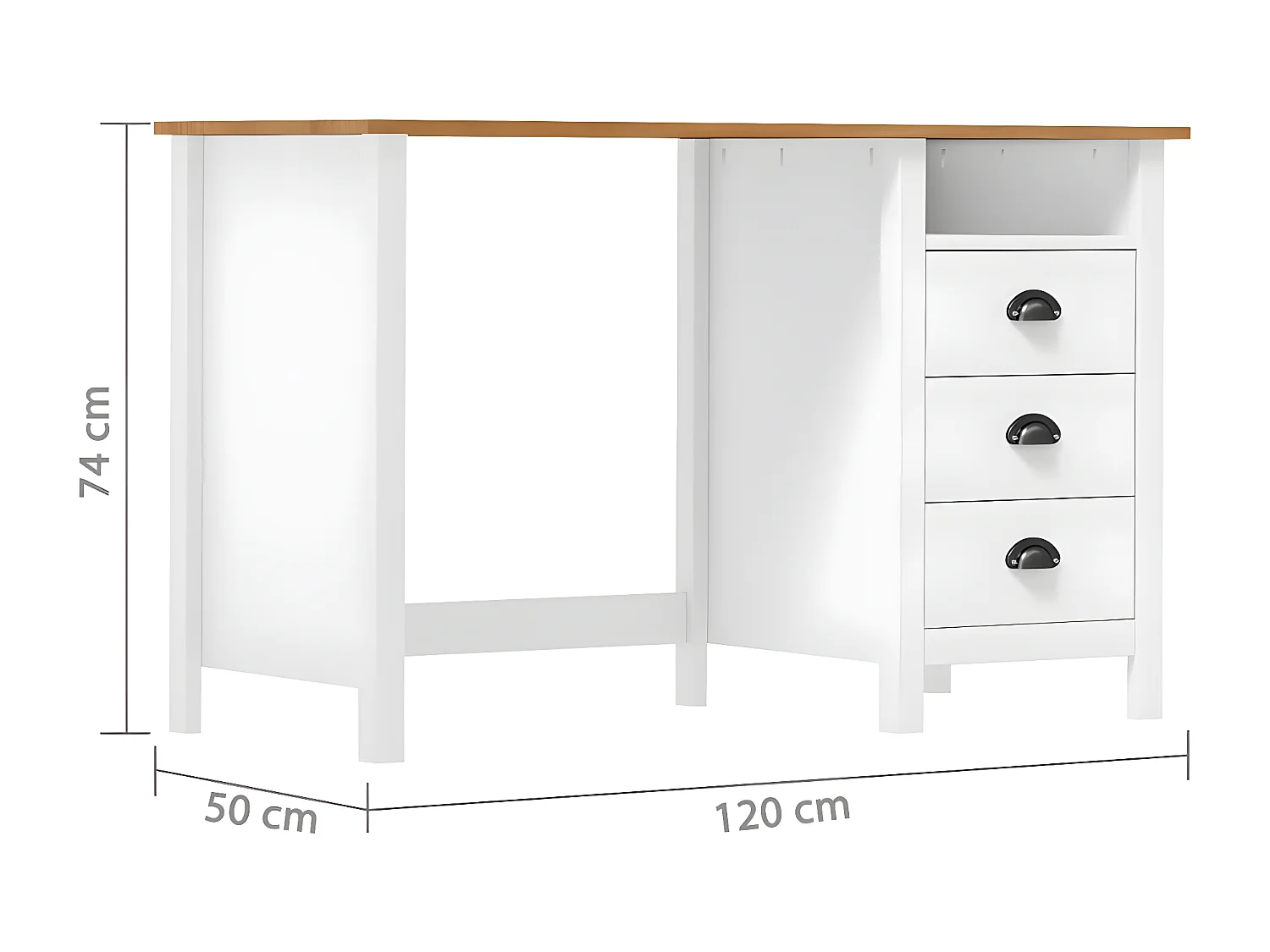 Bureau Hill 3 lades 120x50x74 cm massief grenenhout