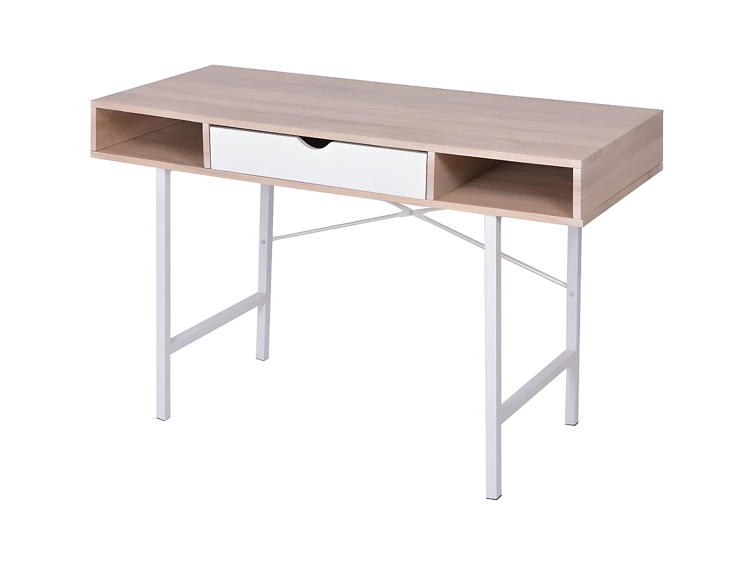 Bureau avec 1 compartiment Chêne et blanc