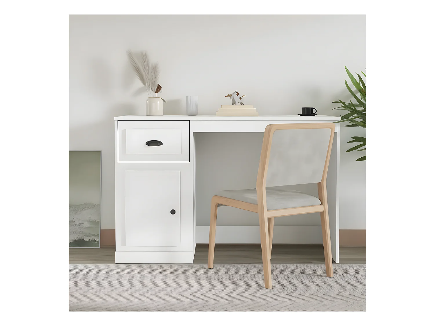 Escritorio con cajón madera contrachapada blanco 115x50x75 cm