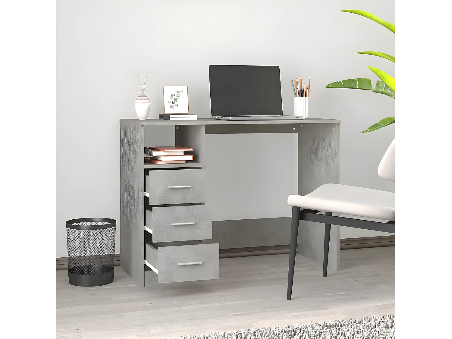 Bureau avec tiroirs Gris béton 102x50x76 cm Bois d'ingénierie