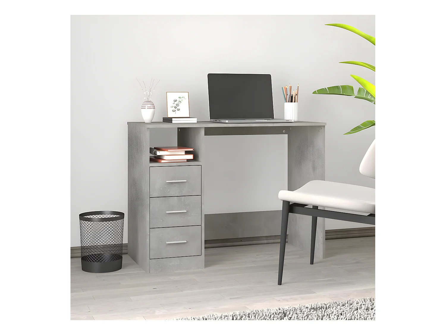 Bureau avec tiroirs Gris béton 102x50x76 cm Bois d'ingénierie