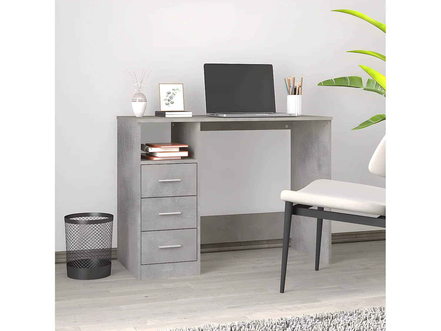 Bureau avec tiroirs Gris béton 102x50x76 cm Bois d'ingénierie