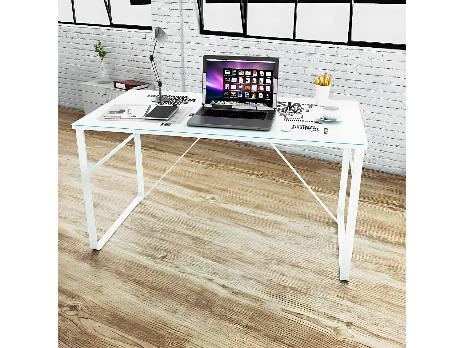 Bureau rectangulaire avec motif de carte du monde