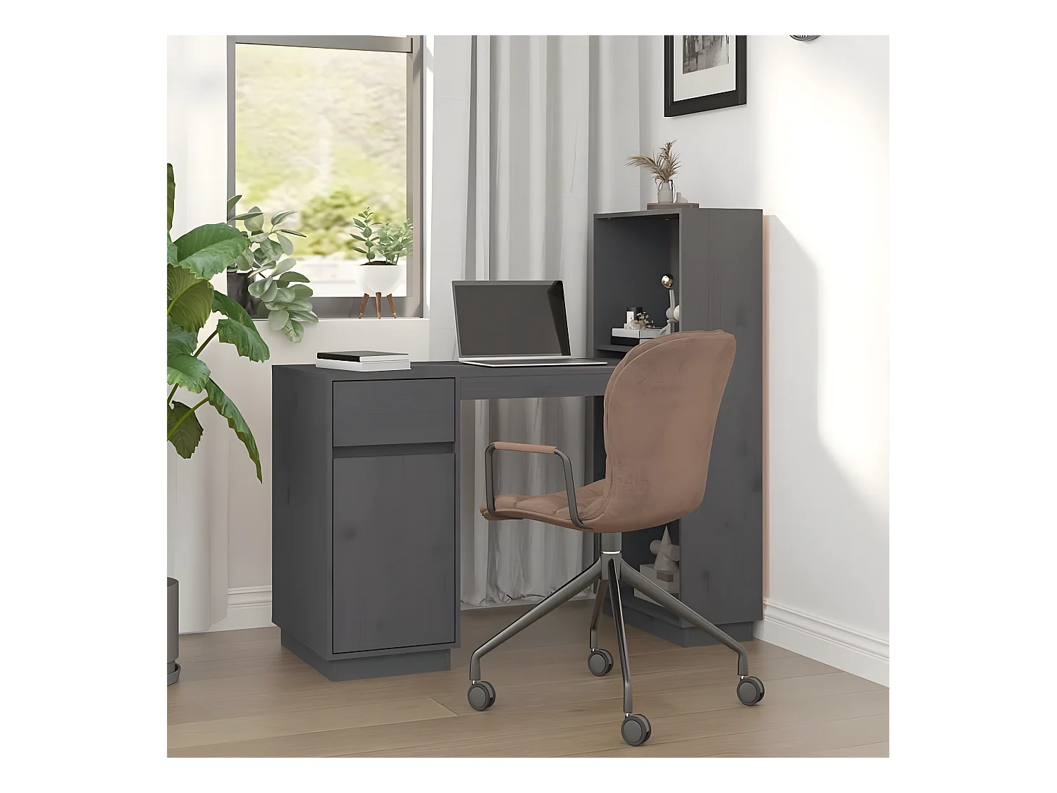Bureau Gris 110x53x117 cm Bois massif de pin