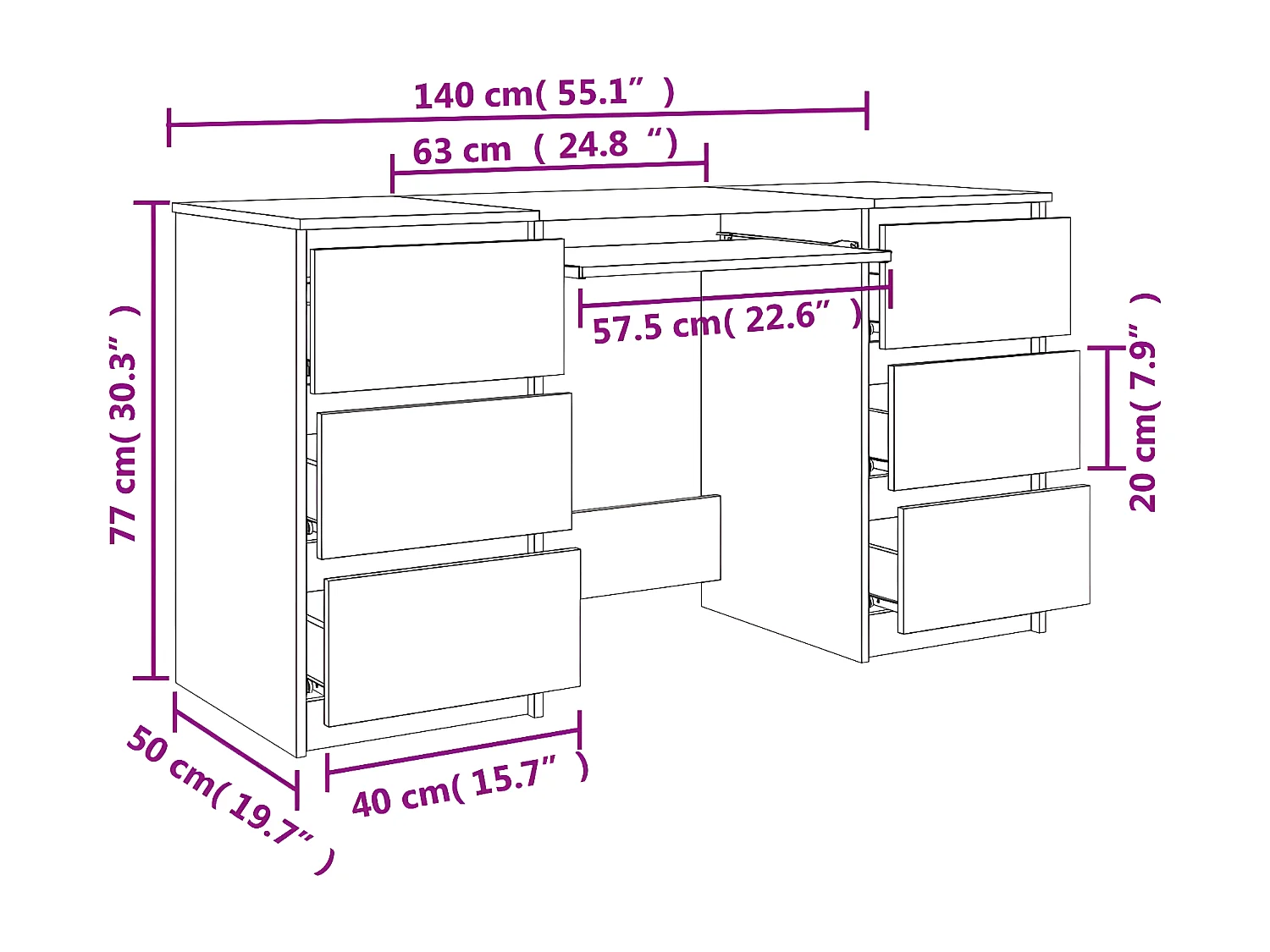 Bureau Gris béton 140x50x77 cm Aggloméré