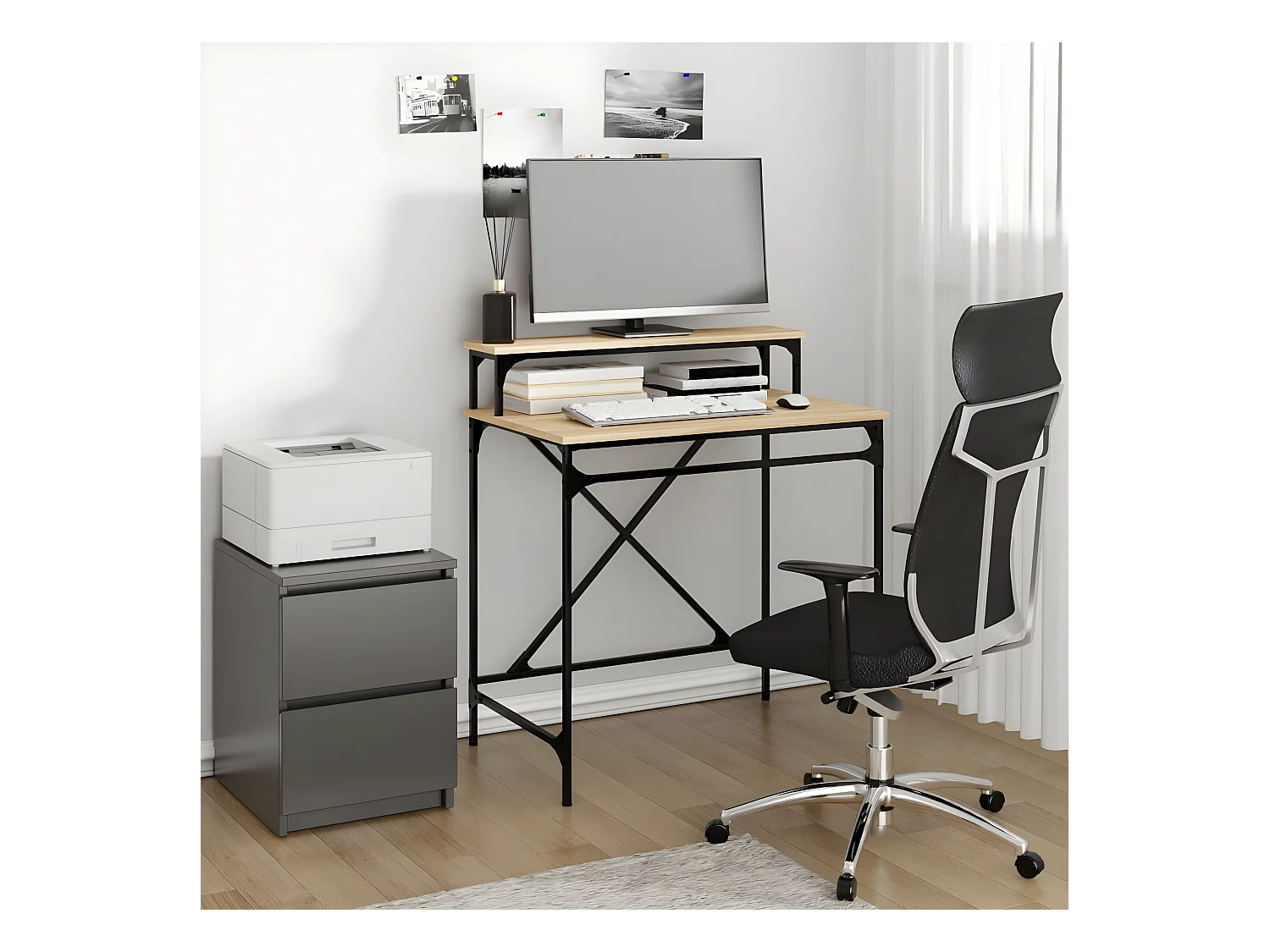 Bureau chêne sonoma 80x50x90 cm bois d'ingénierie et fer