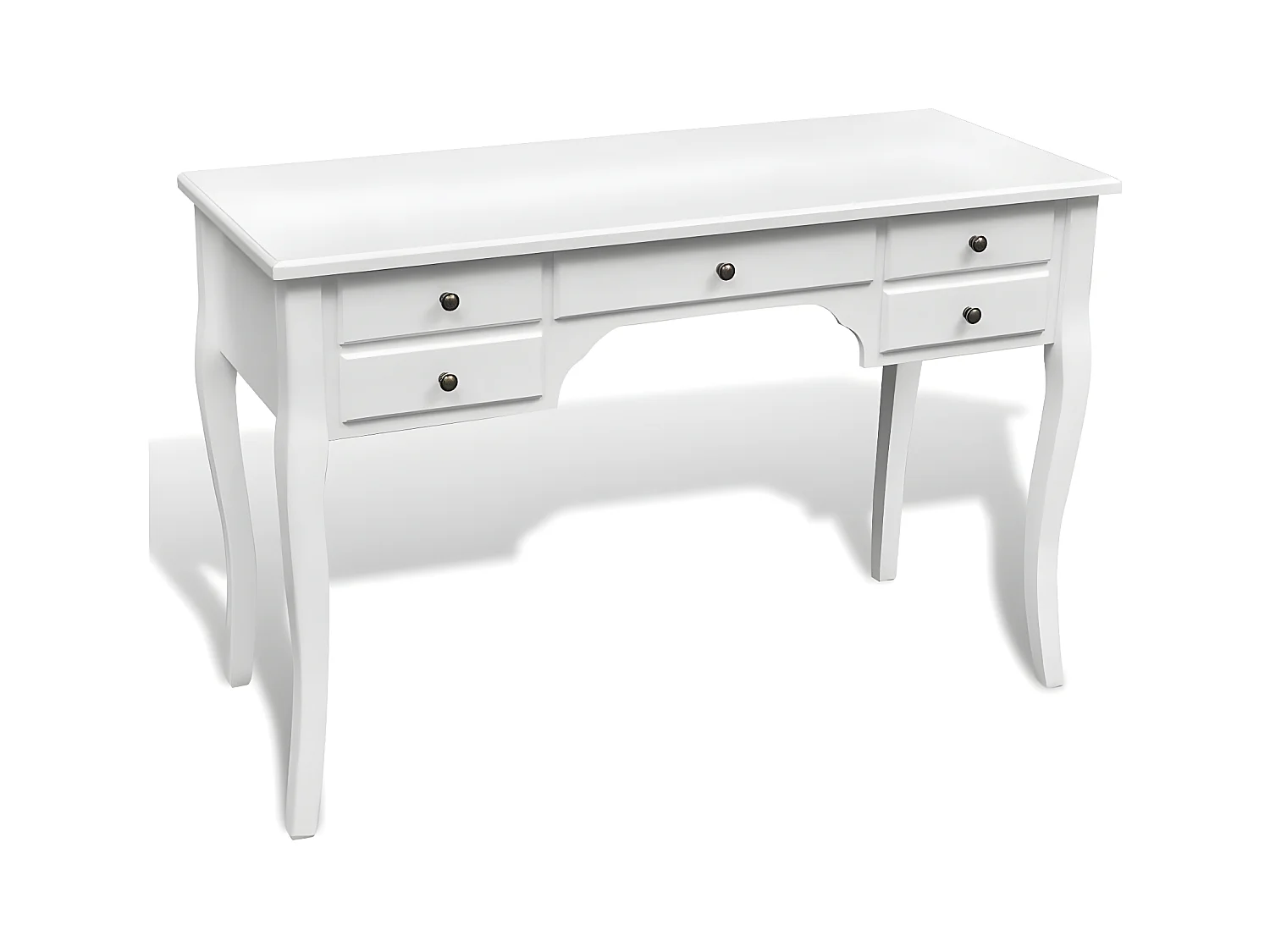 Bureau français en bois avec pieds courbés et 5 tiroirs