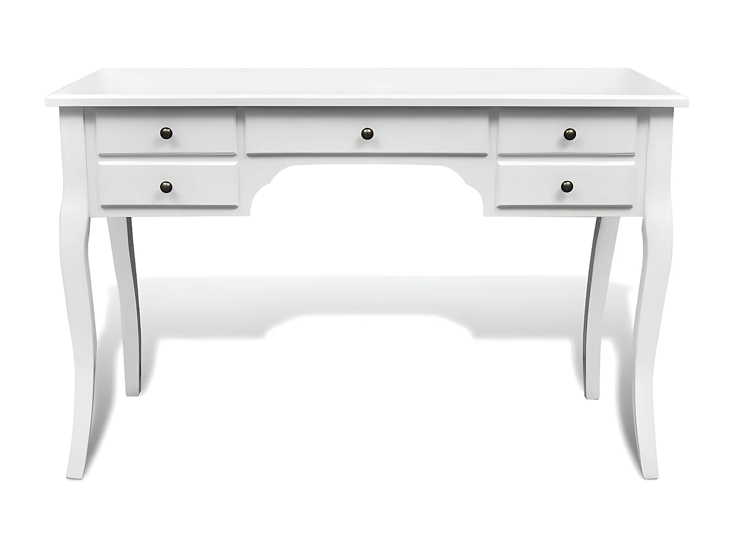 Bureau français en bois avec pieds courbés et 5 tiroirs