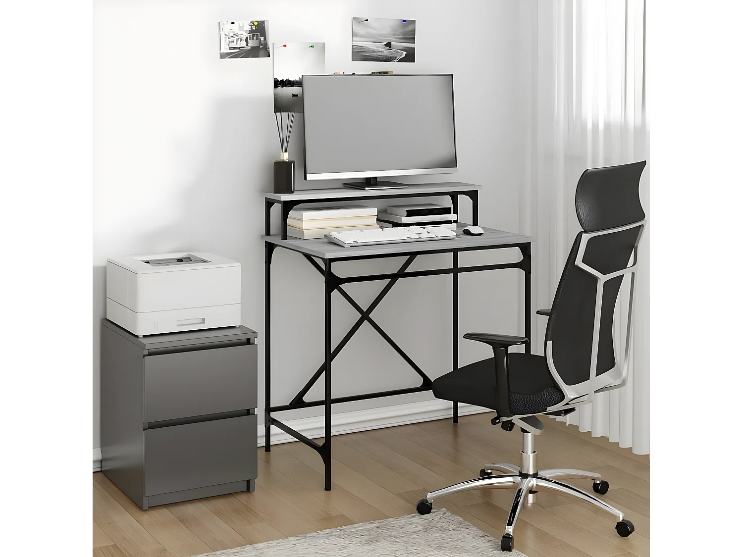 Bureau sonoma gris 80x50x90 cm bois d'ingénierie et fer