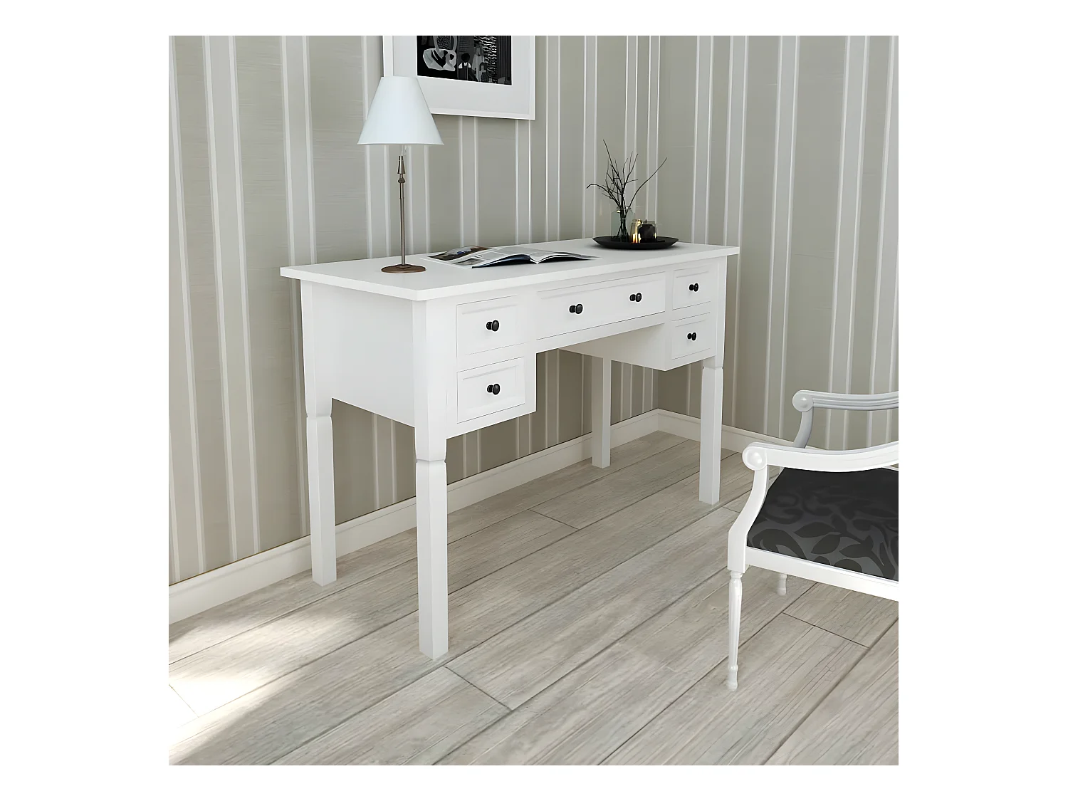 Bureau blanc à 5 tiroirs