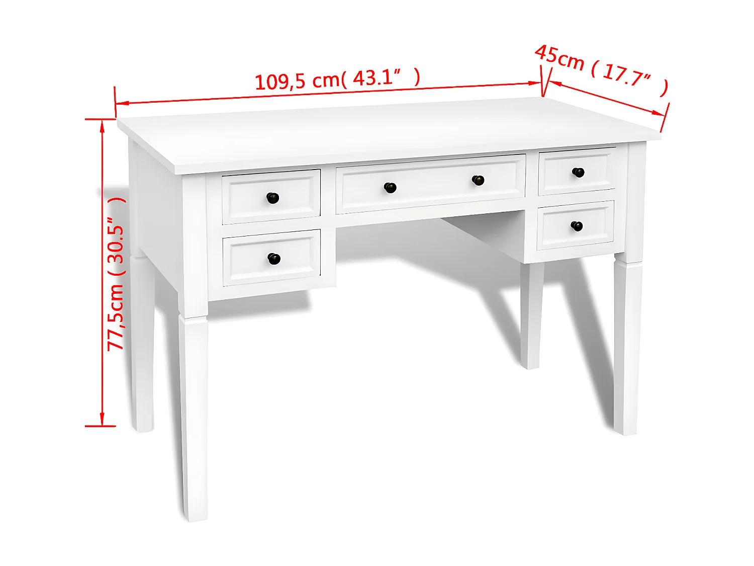 Bureau blanc à 5 tiroirs